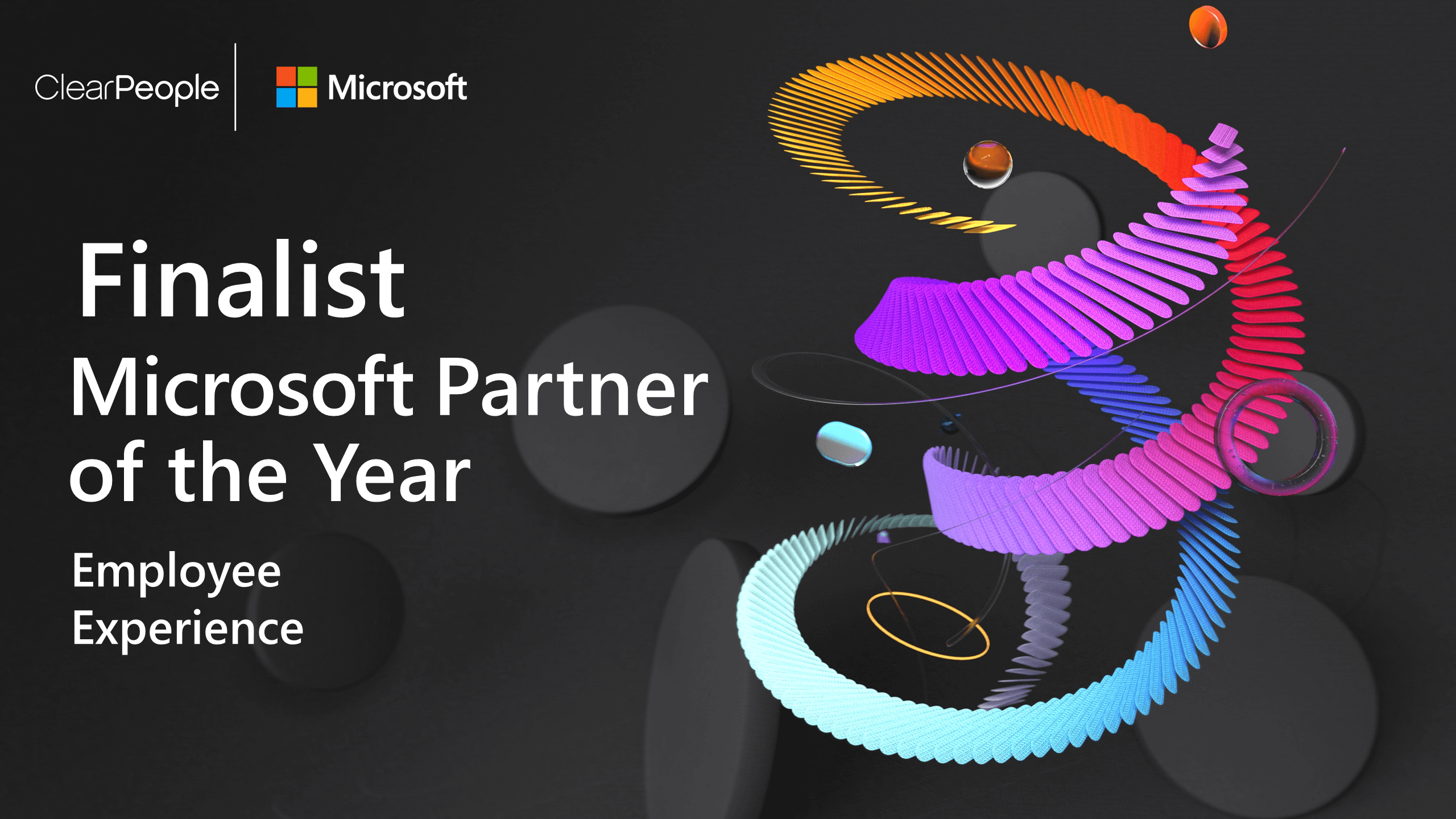 Finalist Microsoft Partner of the Year employee experience on black with colorful ribbon