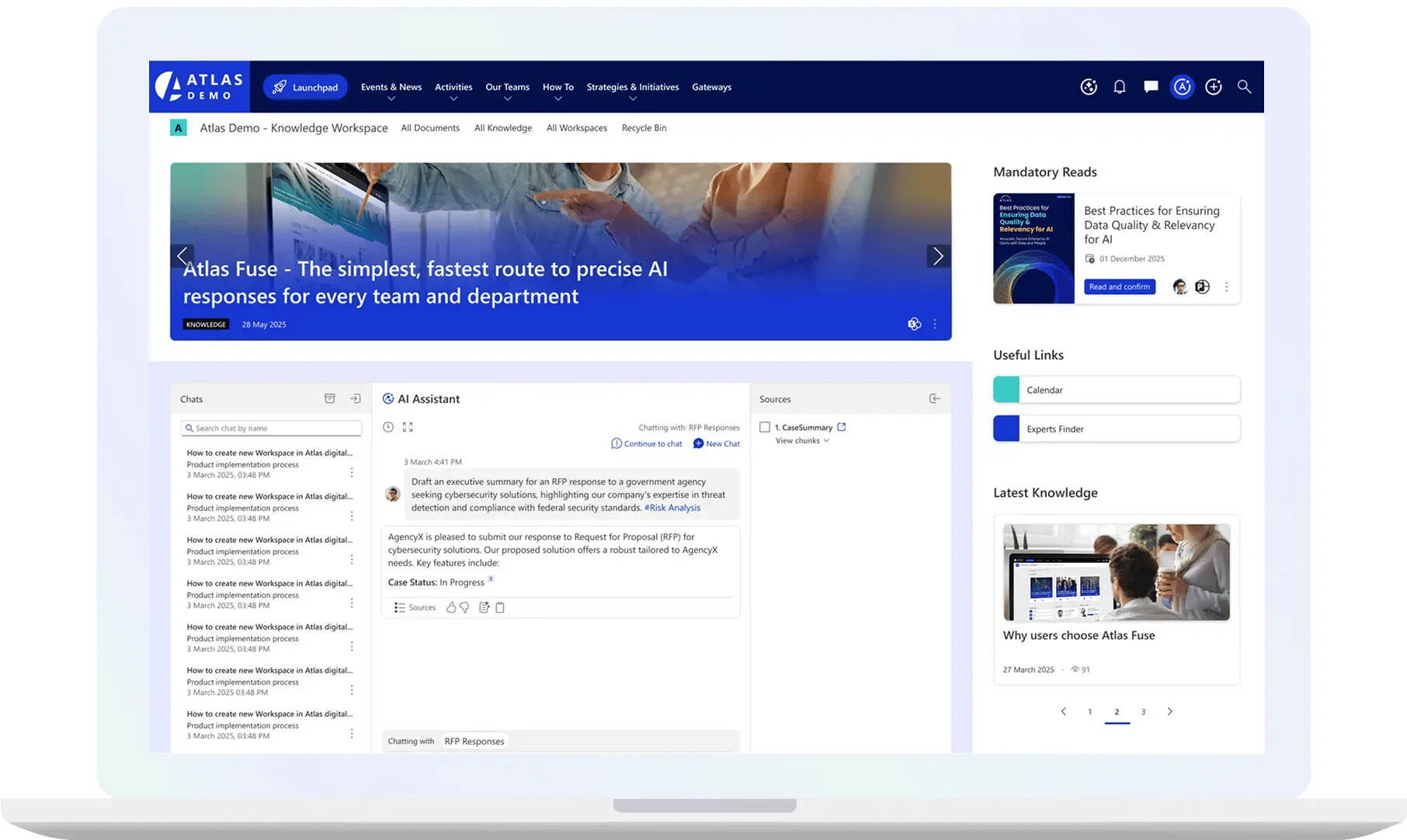 Atlas AI Assistant web part on laptop