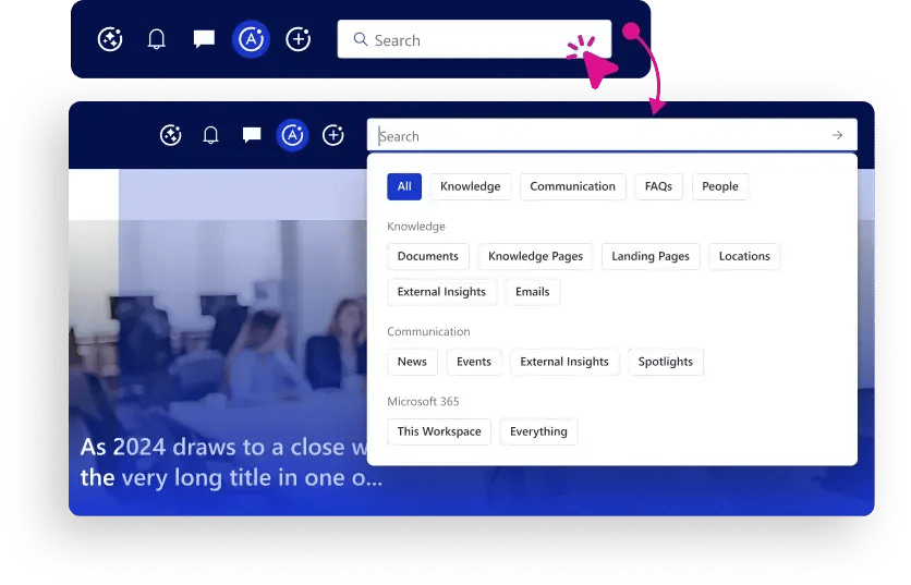 Enterprise search in header