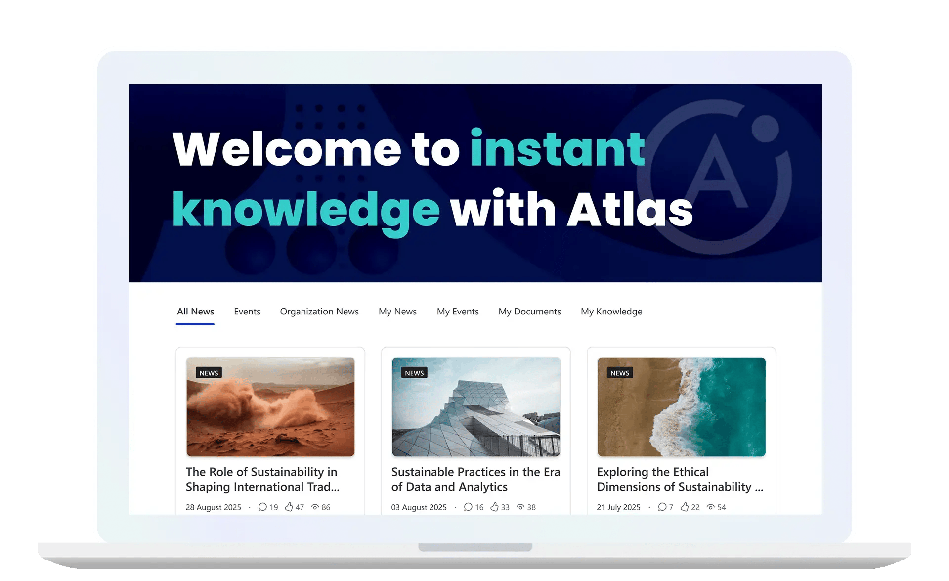Screenshot of Atlas homepage for professional services sector